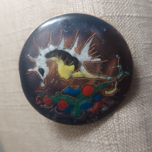 Mid century Modern enamel Copper Fantasy seahorse Broach pin - Picture 4 of 8